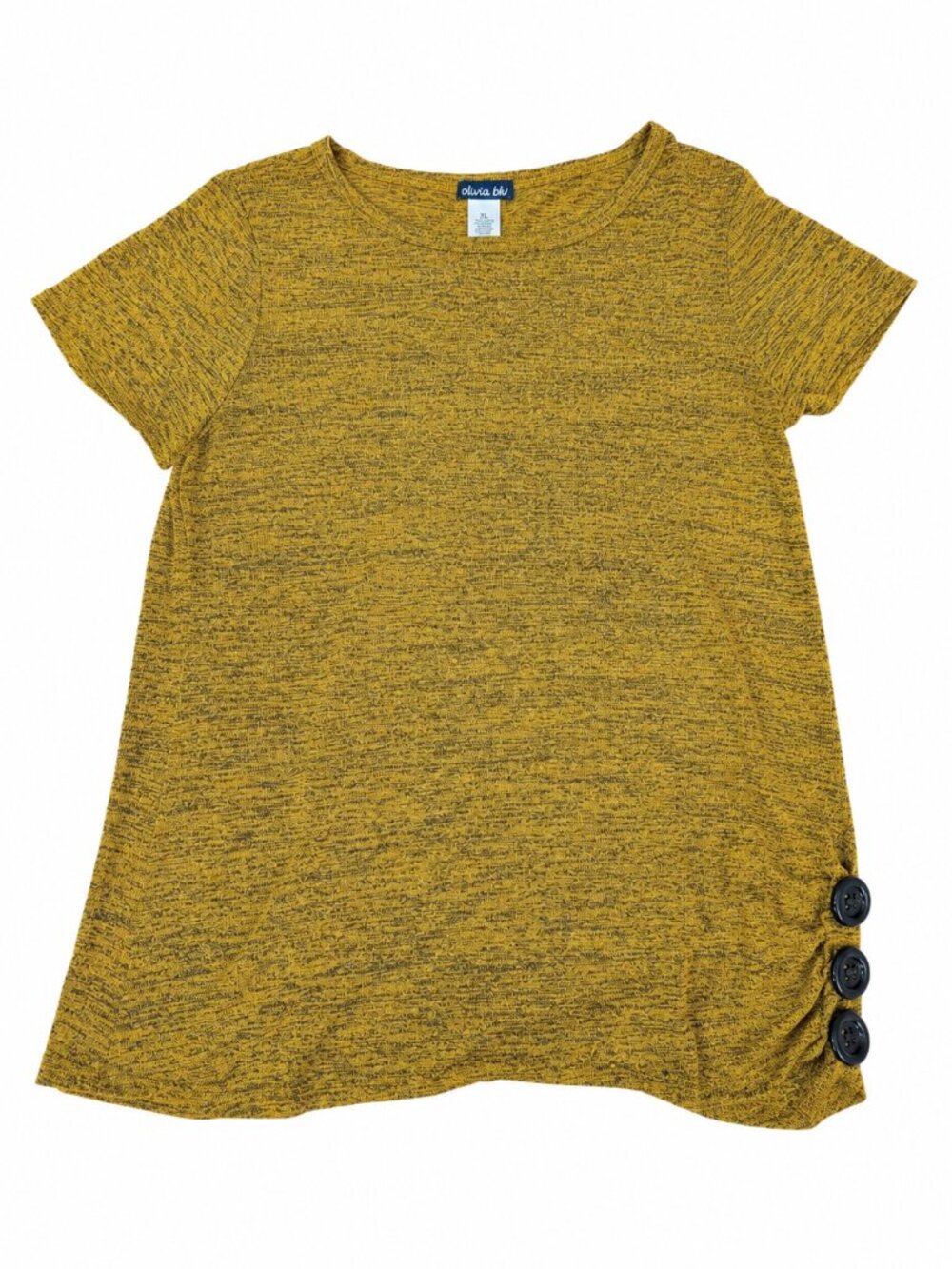Olivia Blu Women's Heathered Marled Yellow Knit Short Sleeve Top Size XL